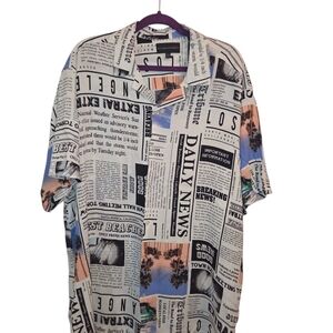 No Boundaries Black and White Newspaper Print Men's Shirt